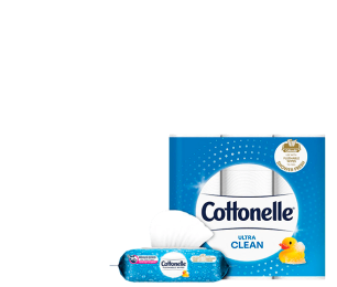 Papier hygiénique Ultra Clean et lingettes jetables dans les toilettes Cottonelle®